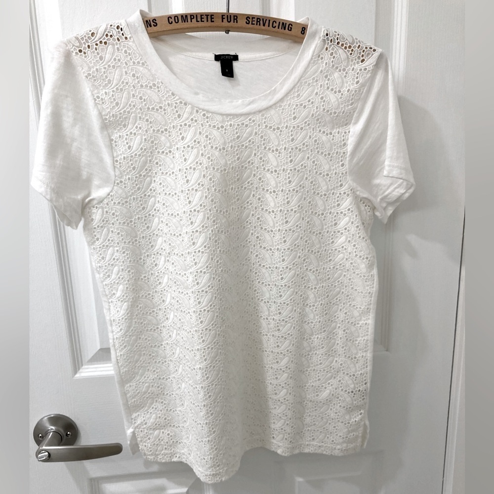 J.CREW LACE FRONT COTTON T-SHIRT - Size Small